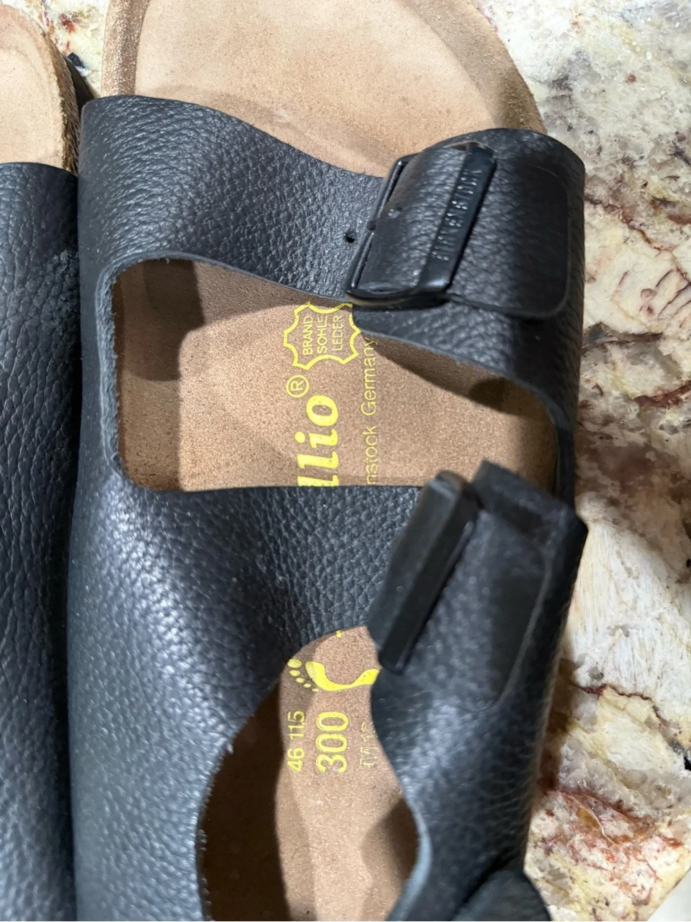 Birkenstock Black Arizona Two‑Strap Leather Sandals